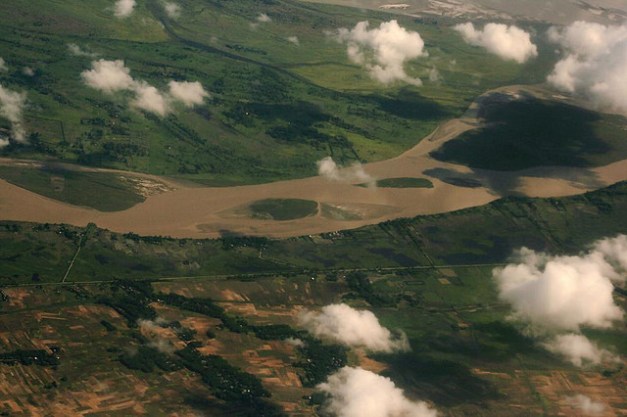 The Brahmaputra River runs across north eastern India, eventually combining with the Ganges before emptying into the ocean