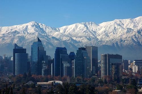 The City of Santiago lays nestled up against the Andes